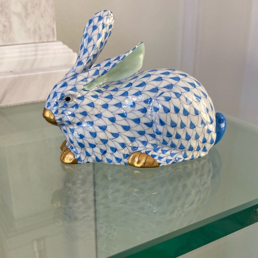 Vintage Herend Blue Fishnet Rabbit/Bunny